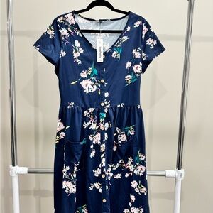Chic Navy Floral Midi Dress